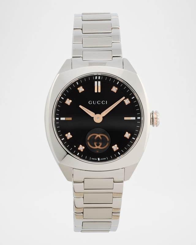 29mm Gucci Interlocking Diamond Watch with Bracelet Strap, Black
